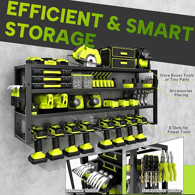 Large Power Tool Organizer Wall Mount, 4 Layers 8 Drill Holder Heavy Duty Metal - Image 4