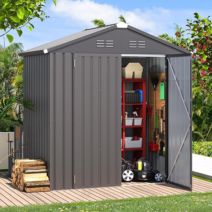 AECOJOY Shed 6' x 4' Storage Shed, Dark Grey Metal Sheds & Outdoor Storage by AECOJOY