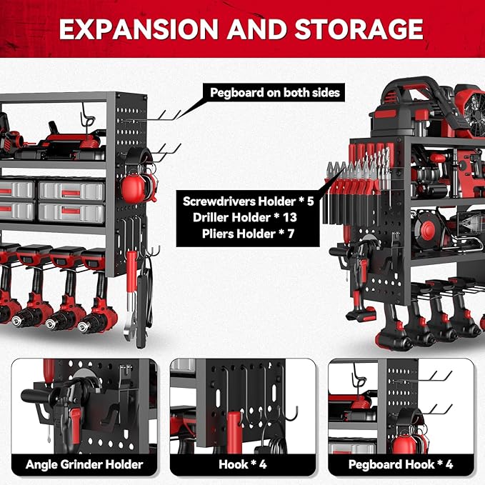 Power Tool Organizer Wall Mount, Heavy Duty 4-Tier Garage Storage Rack - Image 2