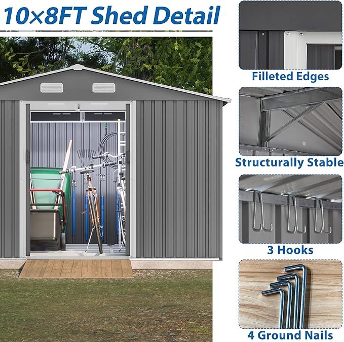 10X8 FT Outdoor Metal Storage Shed - Image 4