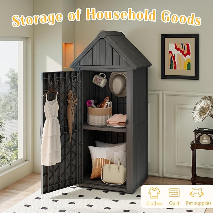 Storage Shed Outdoor Lockable, Waterproof Resin Garden Tool Shed, Heavy-Duty - Image 5