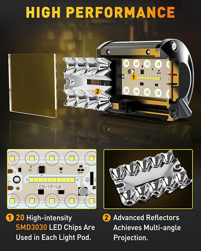 NAOEVO 4 Inch LED Pod Lights, Spot Flood Yellow LED Fog/Driving/Off Road Lights - Image 3