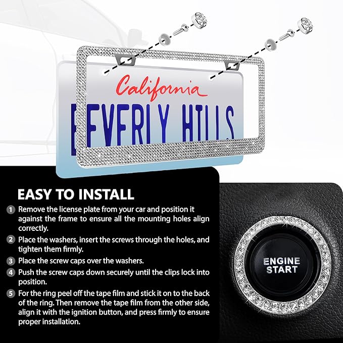 2 Pack Silver Bling License Plate Frames - Image 5
