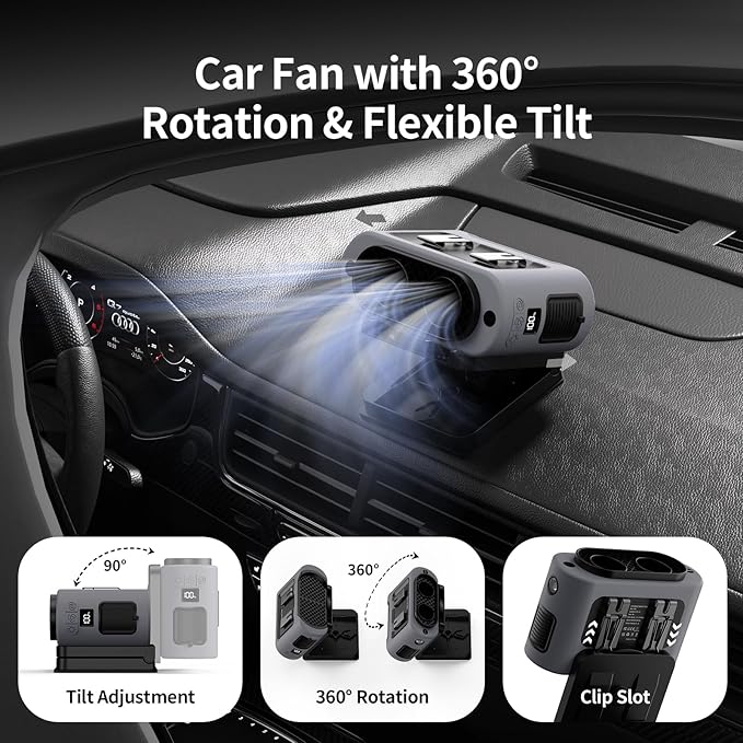 Socool Portable Car Fan - 14500mAh Rechargeable Battery Opearated - Image 4