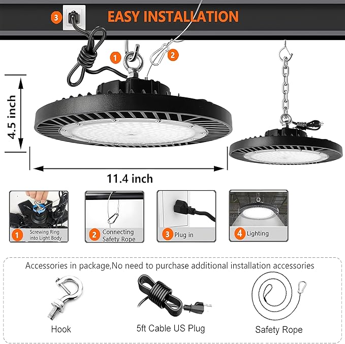 6Pack 250W UFO LED High Bay Light, 30000lm 6000K Daylight 2500W Equivalent - Image 9