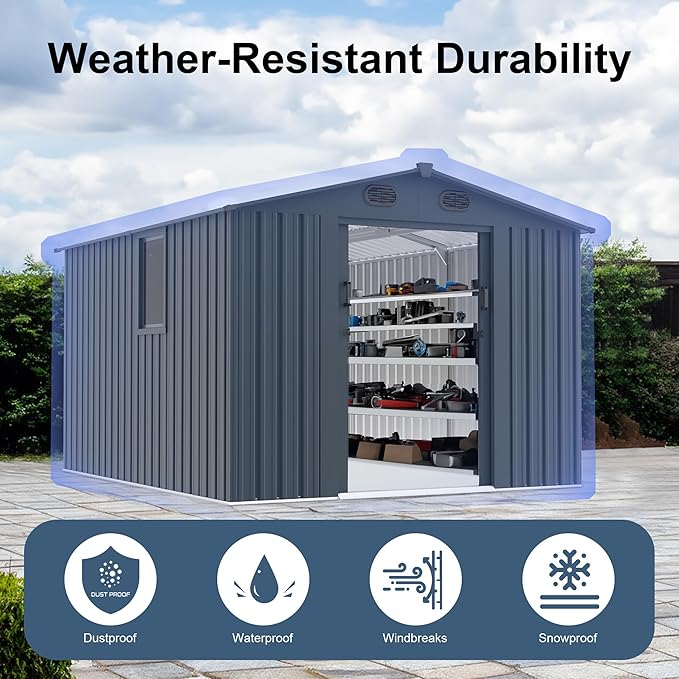 LANTRO JS 10x8FT Metal Outdoor Storage Shed, Garden Tool Shed Without Floor - Image 5