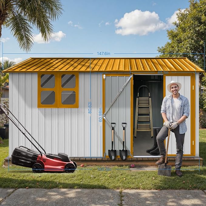 12 x 10 FT Outdoor Storage Shed, Metal Garden Tool Shed - Image 2