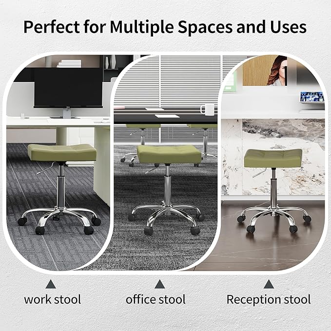 Adjustable Work Stool with Wheels Faux Leather Workbench Stool - Image 6