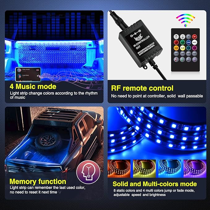 Nilight 3PCS 60 Inch RGB Truck Bed Light Strip Kit 270 LED Neon Accent Lights - Image 4