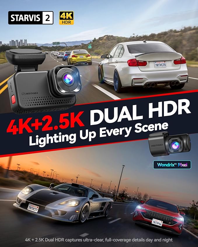 REDTIGER ViewClear 70 4K+2.5K Dash Cam Front and Rear, STARVIS 2 IMX678 x - Image 2