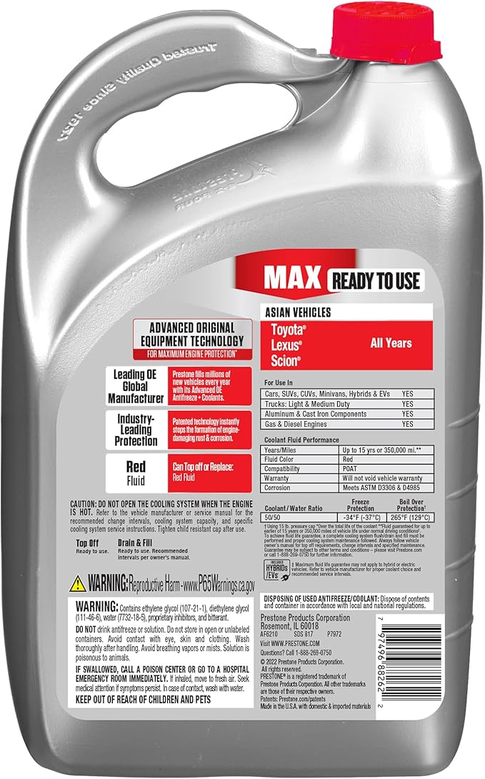 Prestone MAX Asian Red 50/50 Antifreeze Automotive Coolant, Pack of One - Image 2