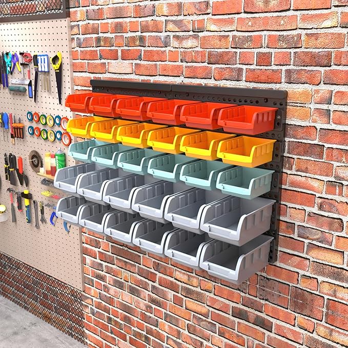 Wall Mounted Storage Bins Parts Rack 4 Colors Bin Organizer Garage Plastic Shop - Image 5