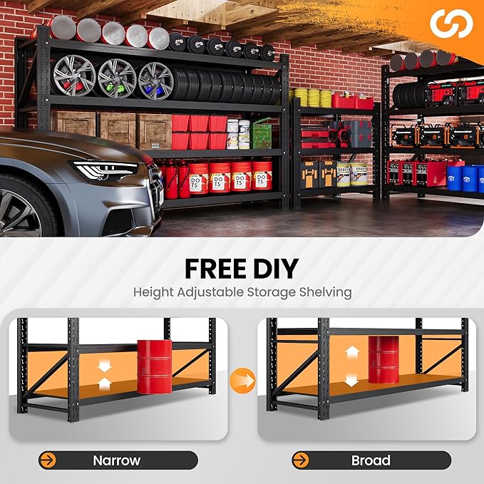 75” W Heavy Duty Metal Shelf, 8000LBS Metal Garage Shelving Units, 4 Tier - Image 4