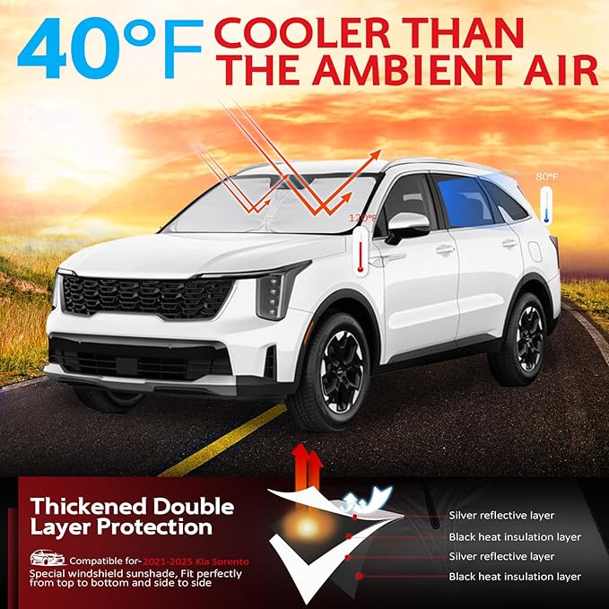 KAYZT Windshield Sun Shade for 2021-2025 2026 Kia Sorento Foldable Sunshade - Image 2