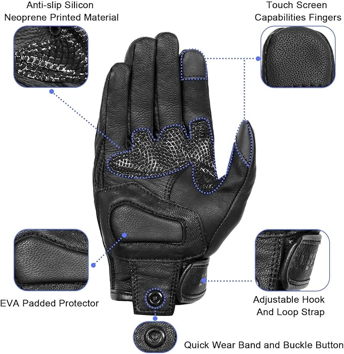 Updated Full Finger Men’s Leather Motorcycle Gloves Touchscreen & Armored - Image 3