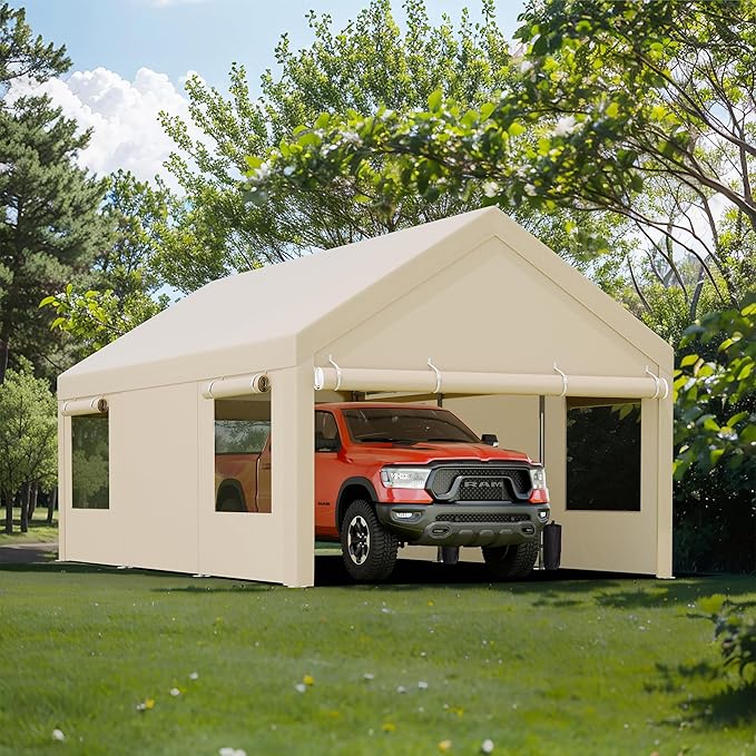 JY QAQA Carport, 12x20 FT Heavy Duty Carport Reinforced Steel Poles - Image 7