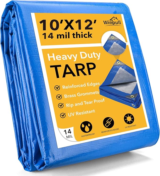 Tarp 10x12 Feet 14 Mil Heavy Duty Waterproof Tarp, Large Multipurpose Cover by Winpull