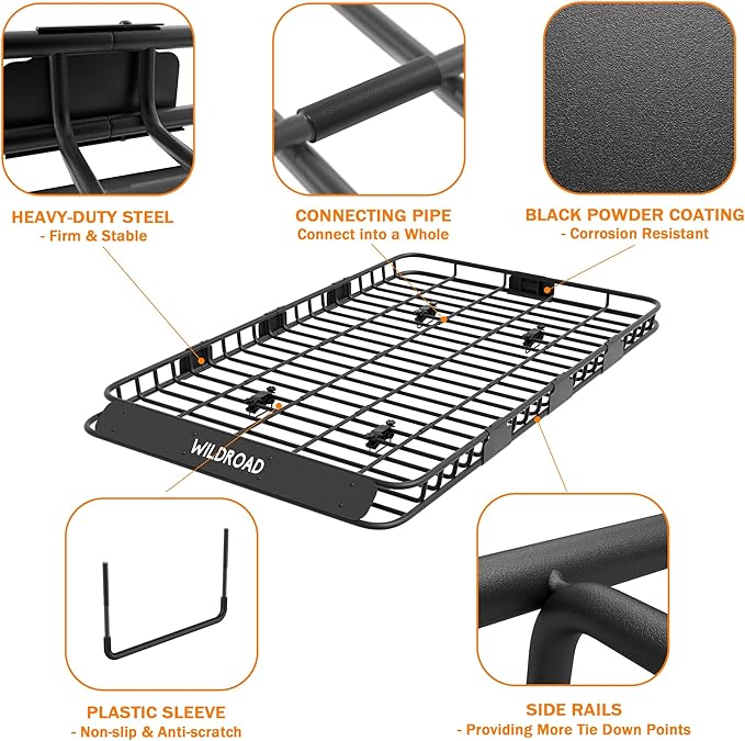 Wildroad Roof Rack Cargo Basket, Upgraded 4” Fence Wide Car Roof Basket - Image 3