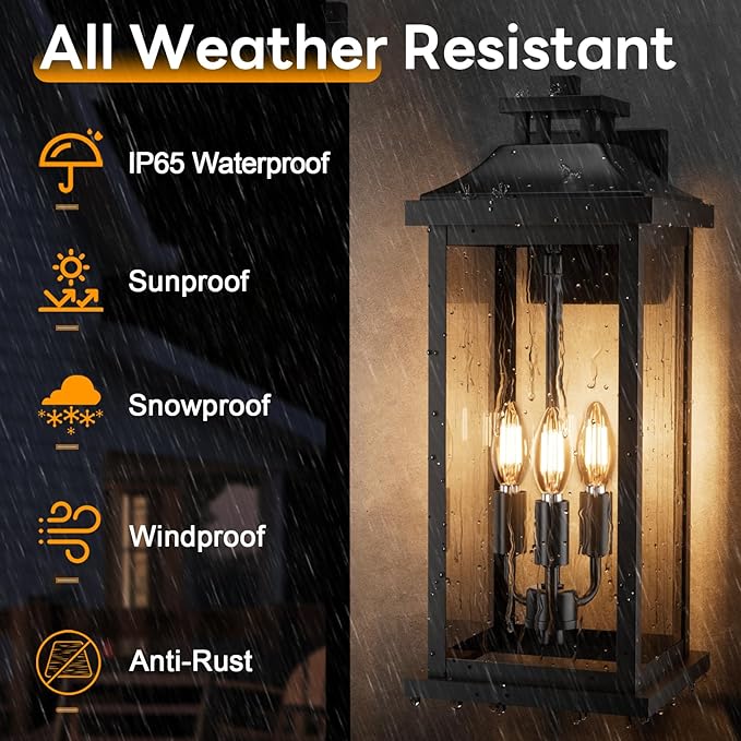 Large Outdoor Light 3-Light 20" Black Exterior Lighting Fixture, Modern Outside - Image 2