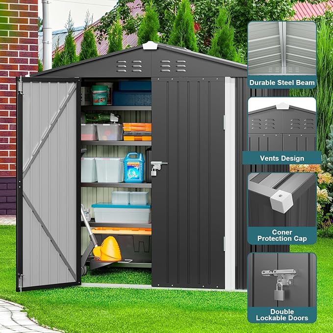 Gizoon Outdoor Storage Shed 6 x 4 FT, Galvanized Metal Garden Shed - Image 6