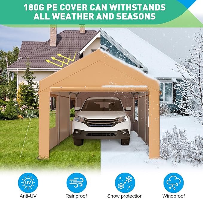 10X20 Ft Heavy Duty Carport Canopy, Portable Garage, Car Tents, Reinforced - Image 4