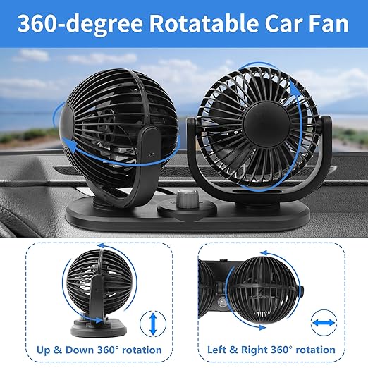 12V Car Fans Cooling Air Fan Powerful Dashboard Electric Dual Car Fan Cigarette - Image 2