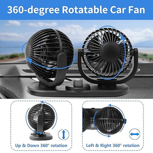 12V Car Fans Cooling Air Fan Powerful Dashboard Electric Dual Car Fan Cigarette - Image 2