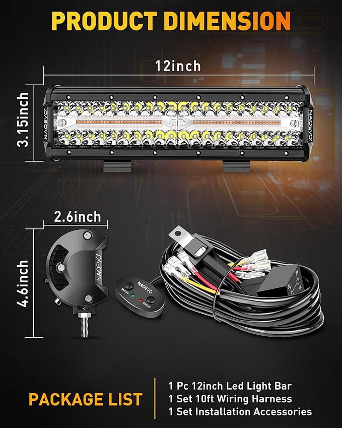 NAOEVO 12 Inch LED Light Bar, 300W 30000LM LED Offroad Fog/Driving Lights - Image 9