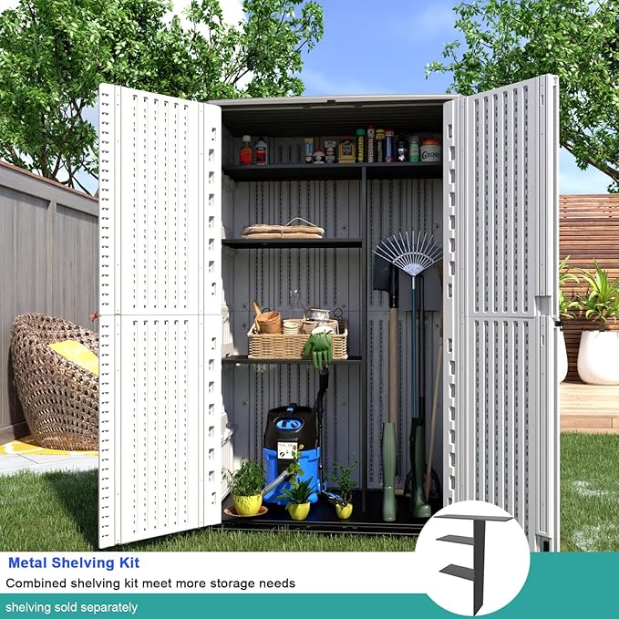 KINYING Outdoor Storage Cabinet Waterproof, Resin Vertical Outdoor Storage Shed - Image 5
