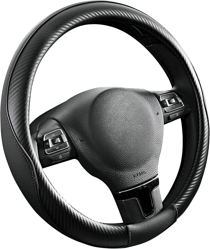 PIC AUTO Steering Wheel Cover, Sports Carbon Fiber and Super Breathable Leather - Image 2