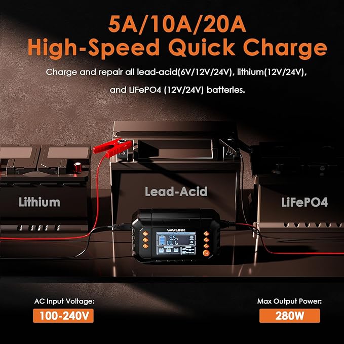 WAVLINK Smart Battery Charger, Car Battery Charger - Image 2