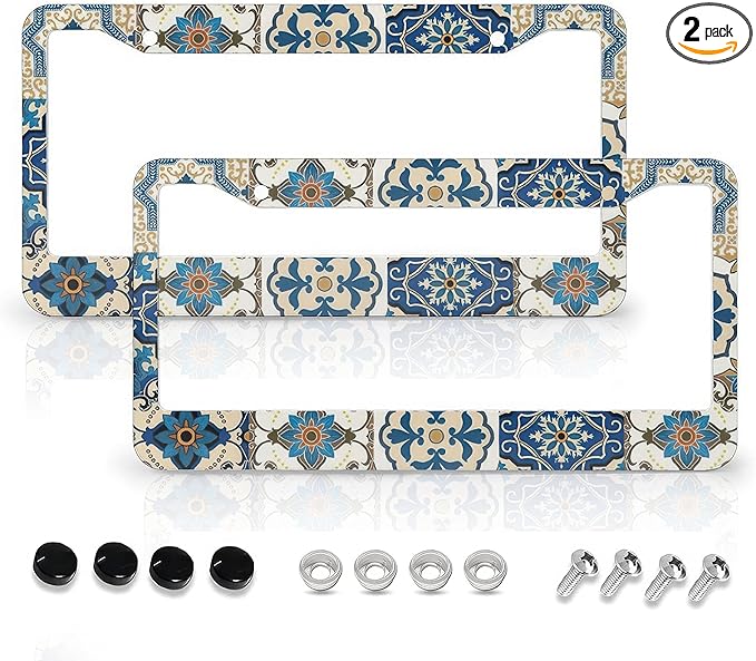 Boho Mexican Tile License Plate Frames by LMUCYISYIS