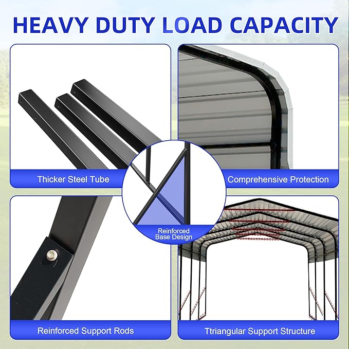 12x20 Metal Carport with Base Fixings Heavy Duty Garage Outdoor Chrome Plated - Image 4