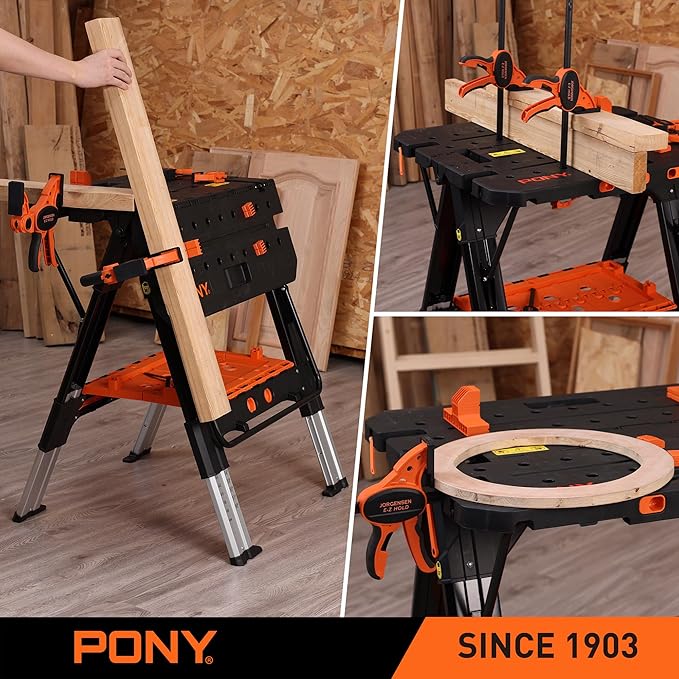 Pony Portable Folding Work Table, 2-in-1 as Sawhorse & Workbench, 31” W×25” - Image 9