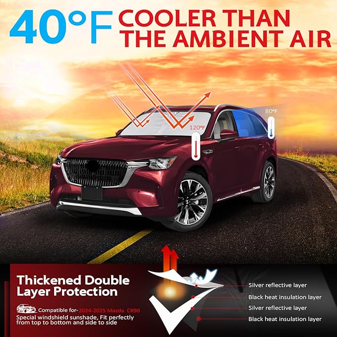 KAYZT Windshield Sun Shade for 2024-2025 2026 Mazda CX-90 CX90 Foldable - Image 2