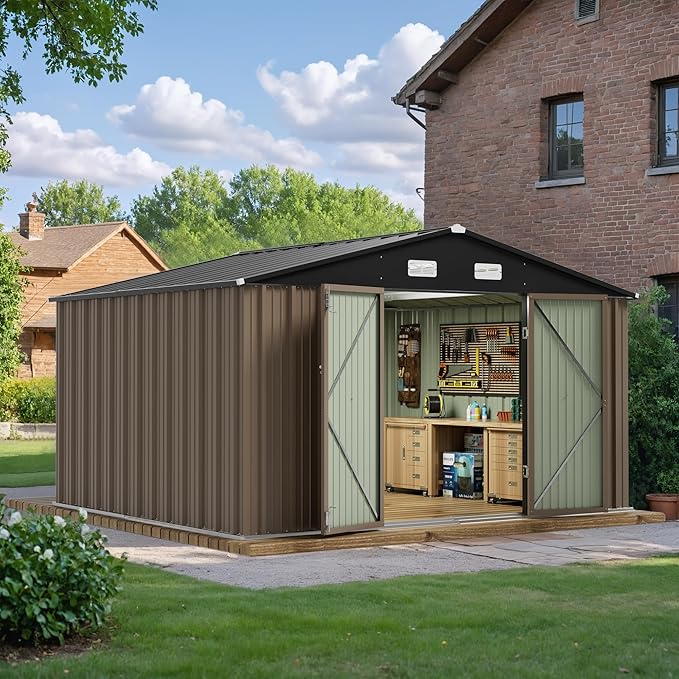 JUMMICO 8 x 10 FT Outdoor Storage Shed, Large Metal Garden Shed & Tool Sheds by JUMMICO