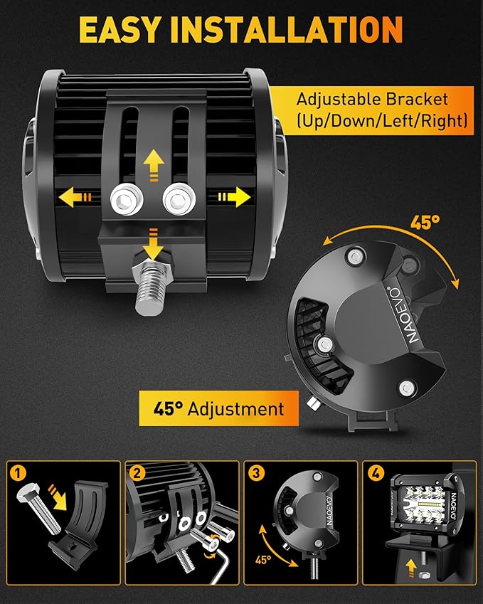 NAOEVO 4 Inch LED Pod Lights, 480W 48, 000LM LED Fog/Driving/Off Road Lights - Image 6