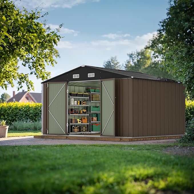 JUMMICO 8 x 10 FT Outdoor Storage Shed, Large Metal Garden Shed & Tool Sheds - Image 2