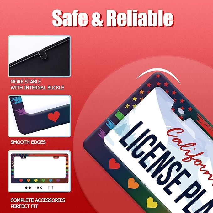Rainbow Heart License Plate Frame Gay Pride LGBT License Plate Frames Stainless - Image 2
