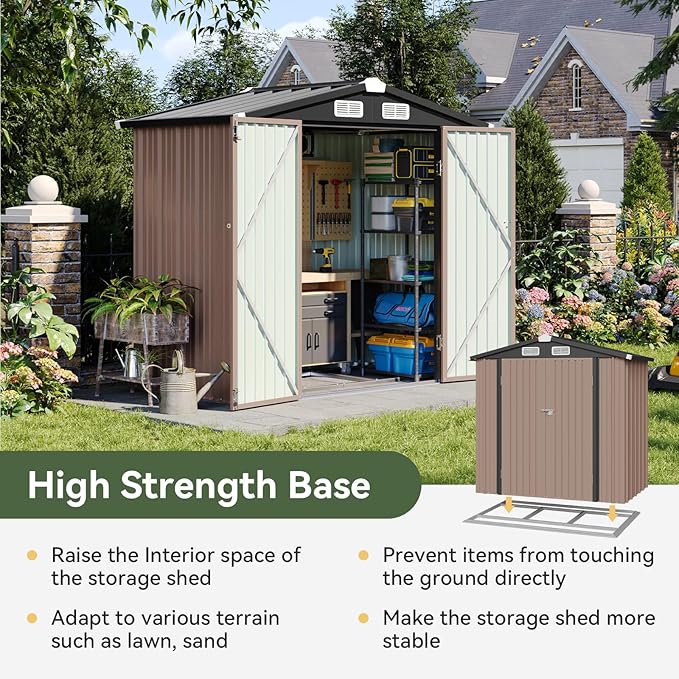 Aoxun 6x3.9 FT Shed with Base Metal Outdoor Storage Shed Garden Shed with - Image 2
