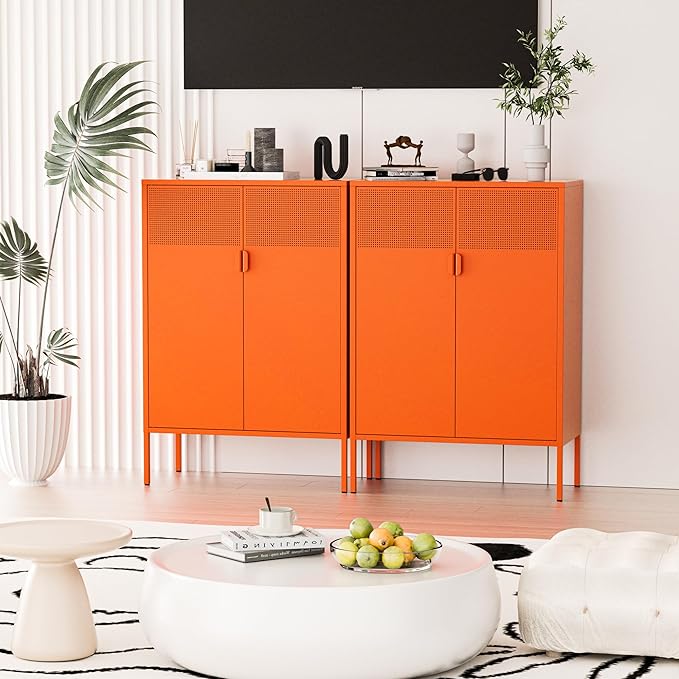 2 Mesh Door Metal Cabinet with Adjustable Shelves, Metal Storage Cabinet - Image 9