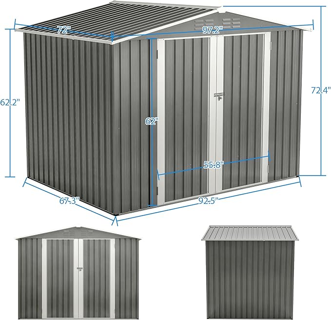 8 x 6 FT Outdoor Storage Metal Shed, Bike Garden Tool Shed - Image 9