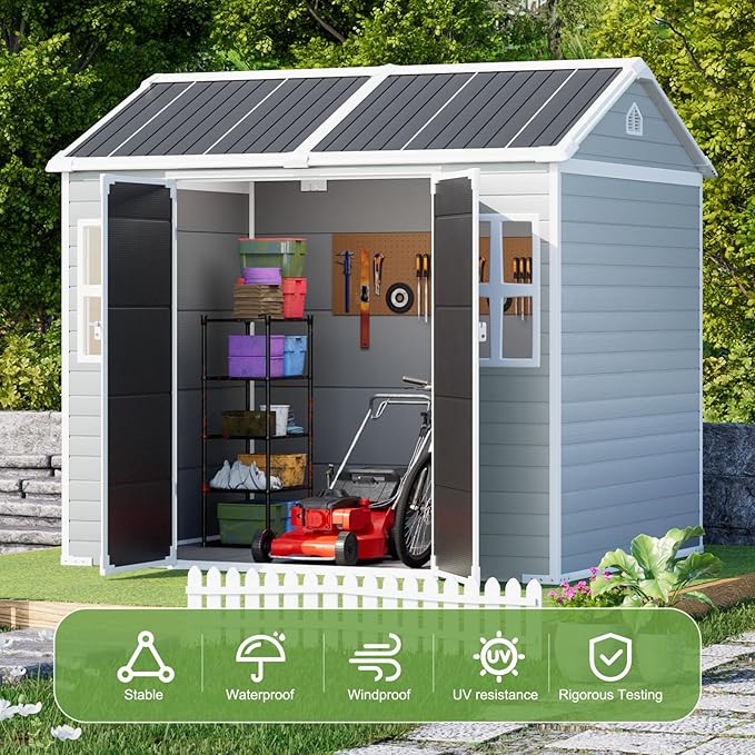 8x6x7 FT Resin Storage Shed, Waterproof Outdoor Shed w/Floor Included, 2 Windows - Image 4