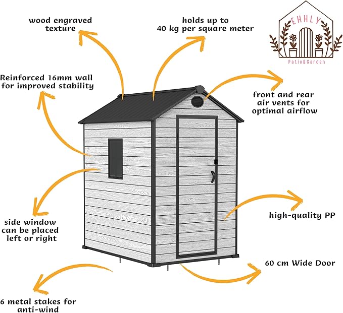 4.4x6 FT Resin Outdoor Storage Shed Large, 230 Cuft Garden Tool Sheds & Outdoor - Image 3