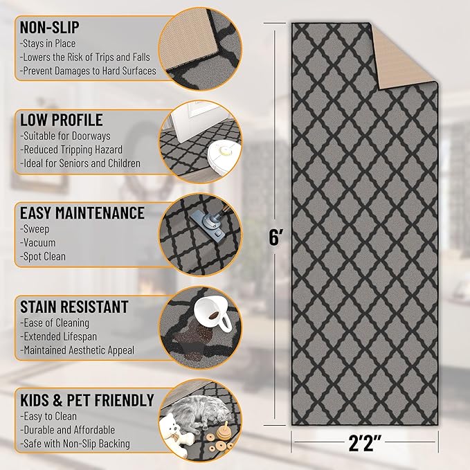 Ottomanson Hallway Runner Rug 2'2" x 6' Non Slip Trellis Area Rugs Easy to - Image 3