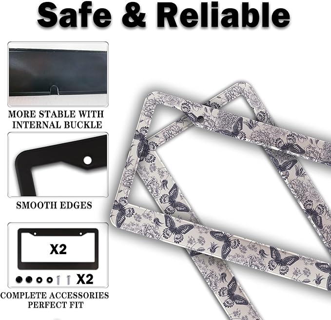 Automotive Exterior Accessories Black and White License Plate Frames Butterfly - Image 4
