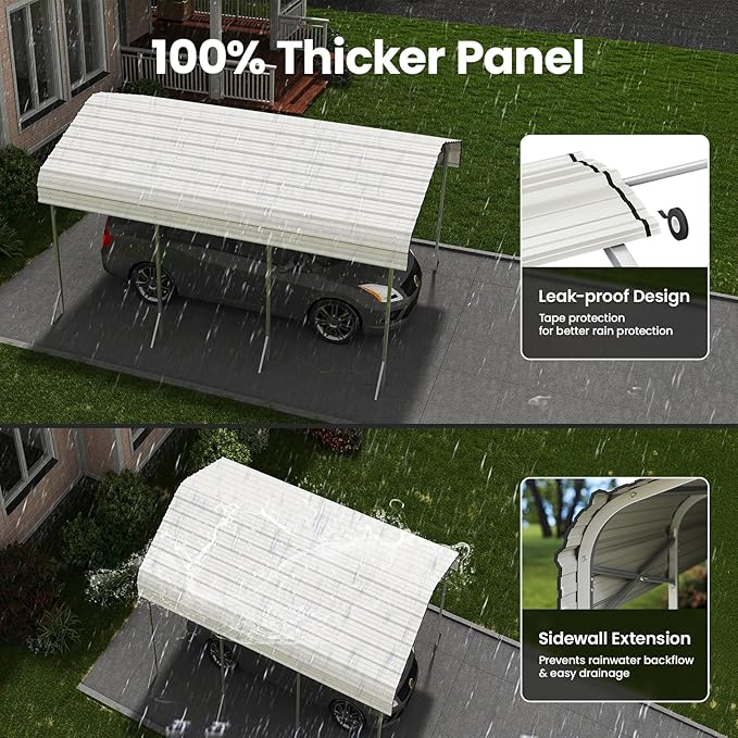 10X15ft Heavy Duty Metal Carport – Outdoor Galvanized Garage, Sturdy Structure - Image 3