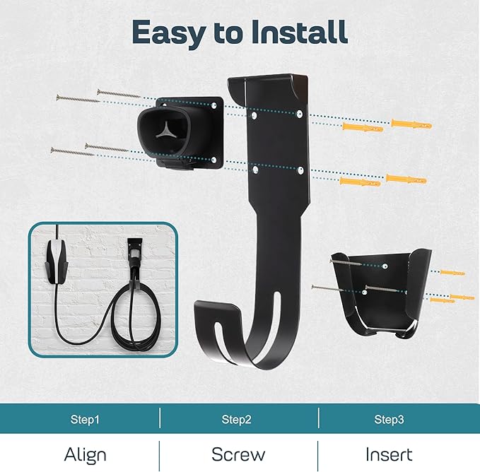Tesla Charger Holder Wall Mount Kit, Wall Mount Cable Organizer Bracket - Image 6
