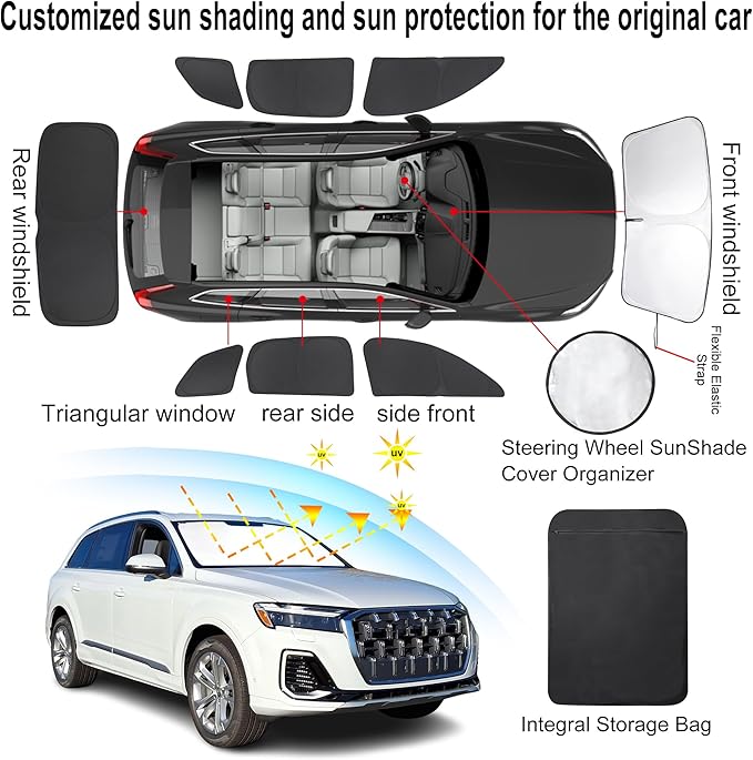 TINGLU Window Shades for Audi Q7 SUV 2016-2025 Accessories Side Full Windows - Image 3