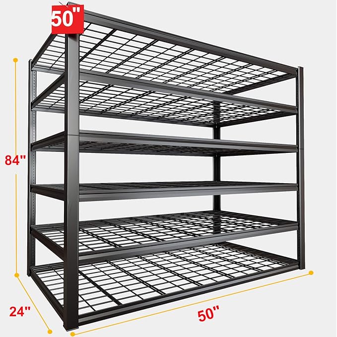 50" W Garage Shelving Heavy Duty, 6 Tier Garage Shelves, Commercial Metal - Image 2